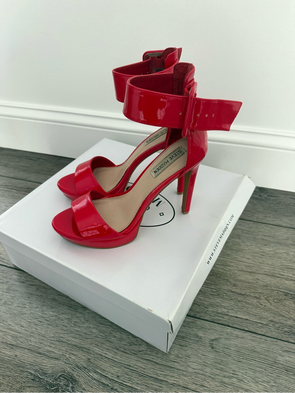 Steve Madden Red Patent Ankle-Strap Stiletto Sandals